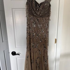 Sequin-Embellished Brown Evening Dress